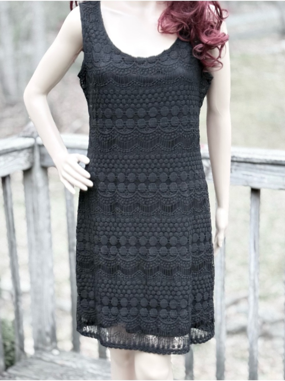 Tiana B. Black Crochet Lace Sleeveless Round Neck Fully Lined Midi Dress Size M